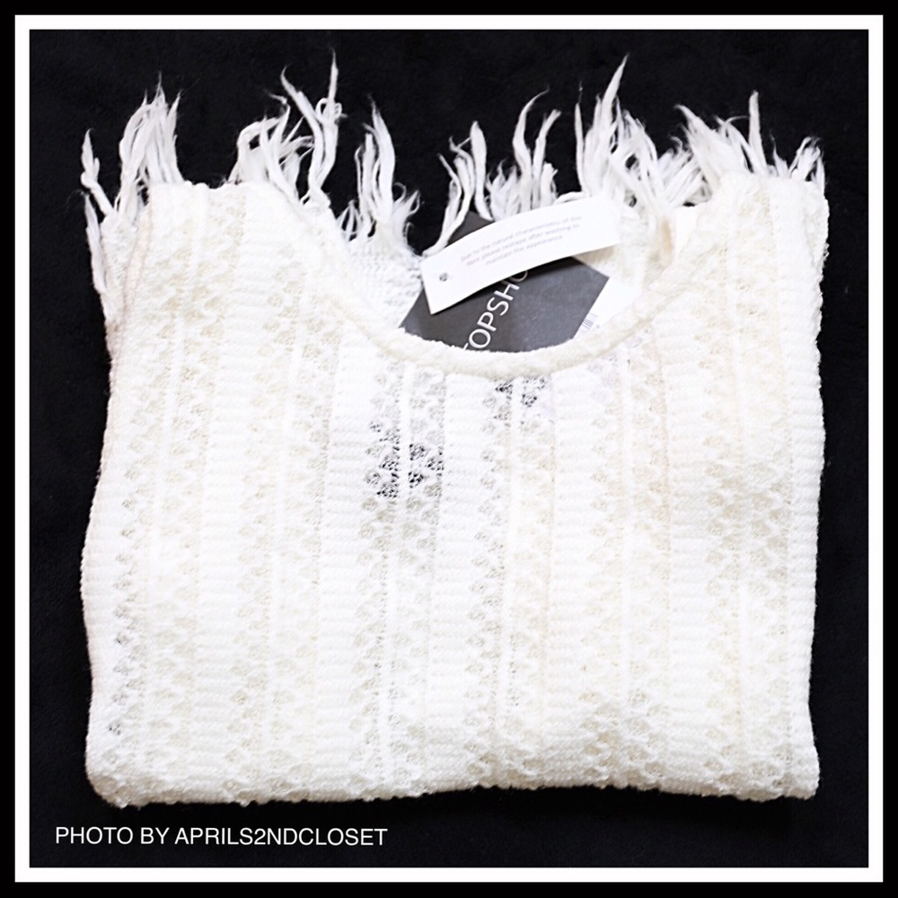 TOPSHOP WHITE BOHO FRINGE CROP TANK TOP A2C - Picture 7 of 8